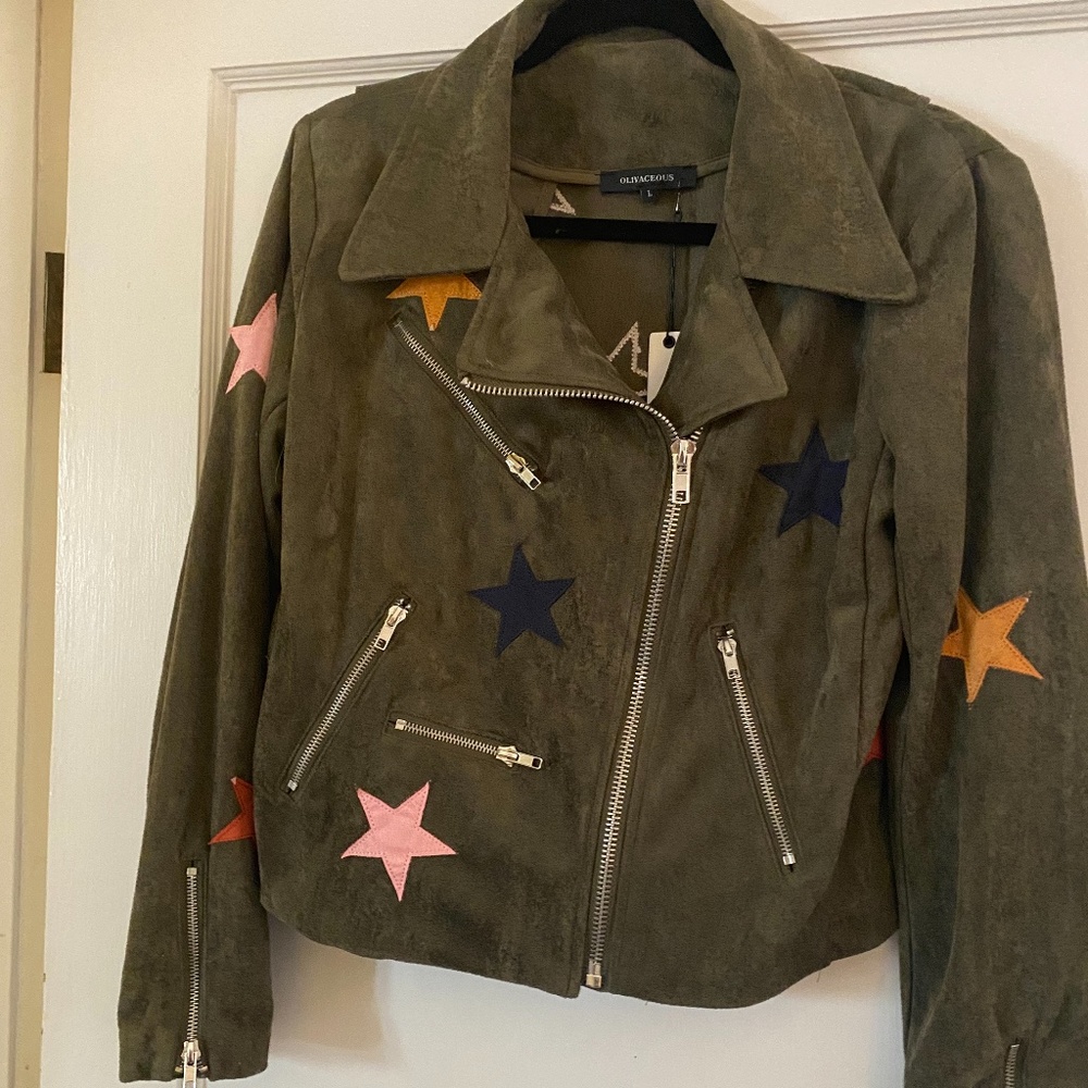 Faux Suede Star Struck Moto Jacket
